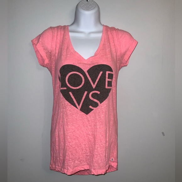Cute Pink & Black Victoria’s Secret V-Neck Tee Sz SP - Picture 2 of 5